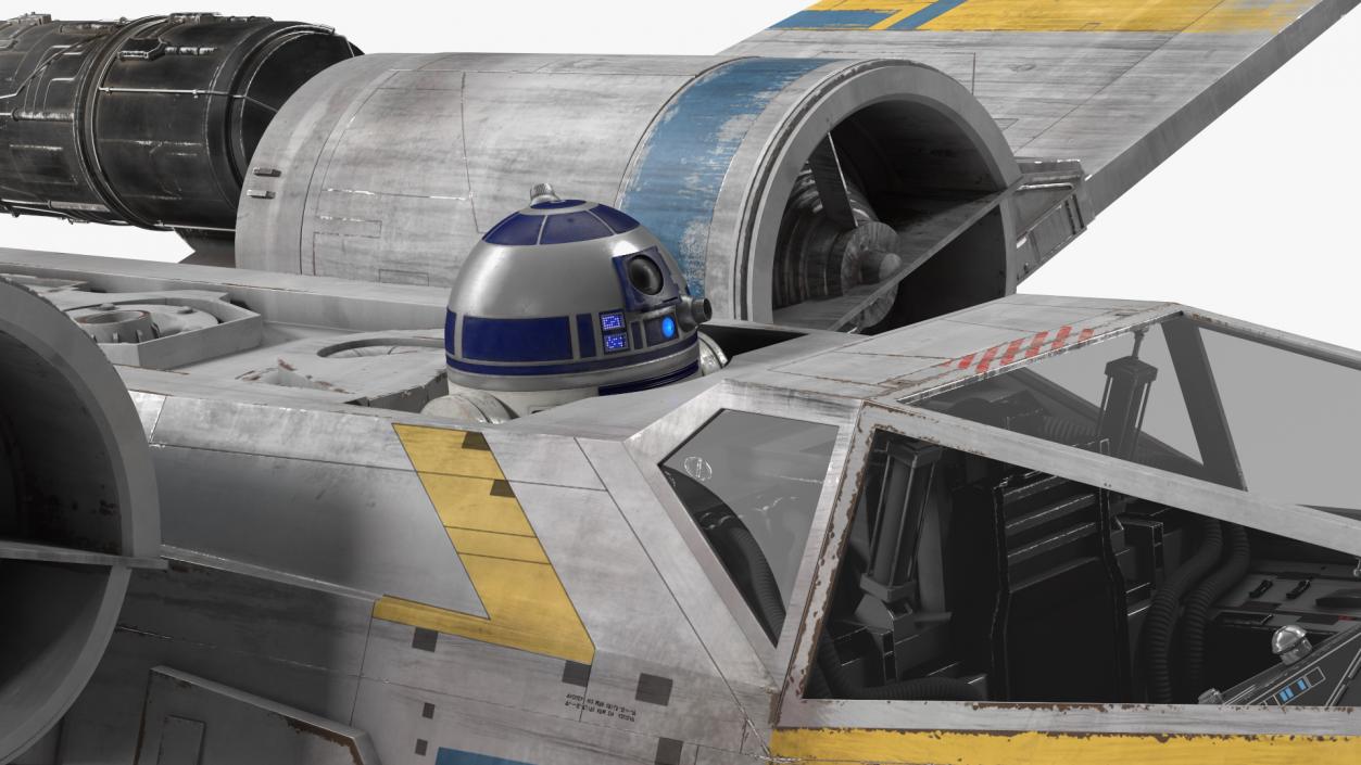 Space Fighter X-Wing Starship with R2-D2 Rigged 3D