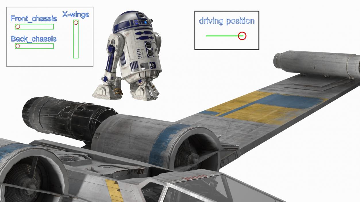 Space Fighter X-Wing Starship with R2-D2 Rigged 3D