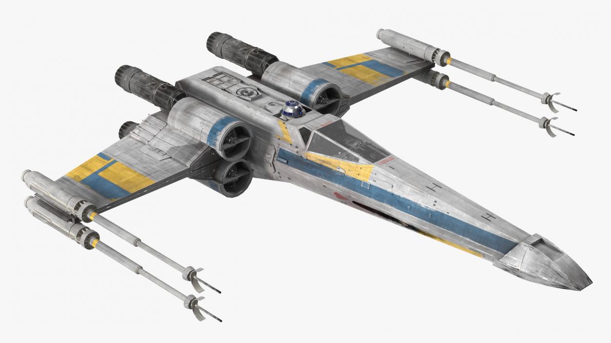 Space Fighter X-Wing Starship with R2-D2 Rigged 3D