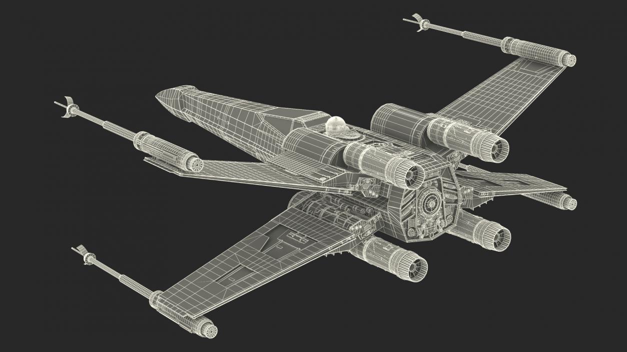 Space Fighter X-Wing Starship with R2-D2 Rigged 3D