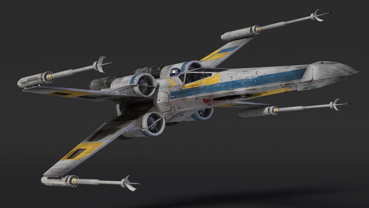 Space Fighter X-Wing Starship with R2-D2 Rigged 3D