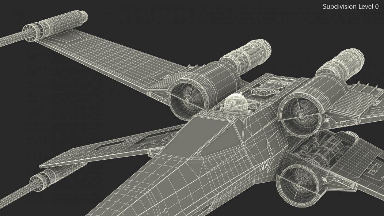 Space Fighter X-Wing Starship with R2-D2 Rigged 3D