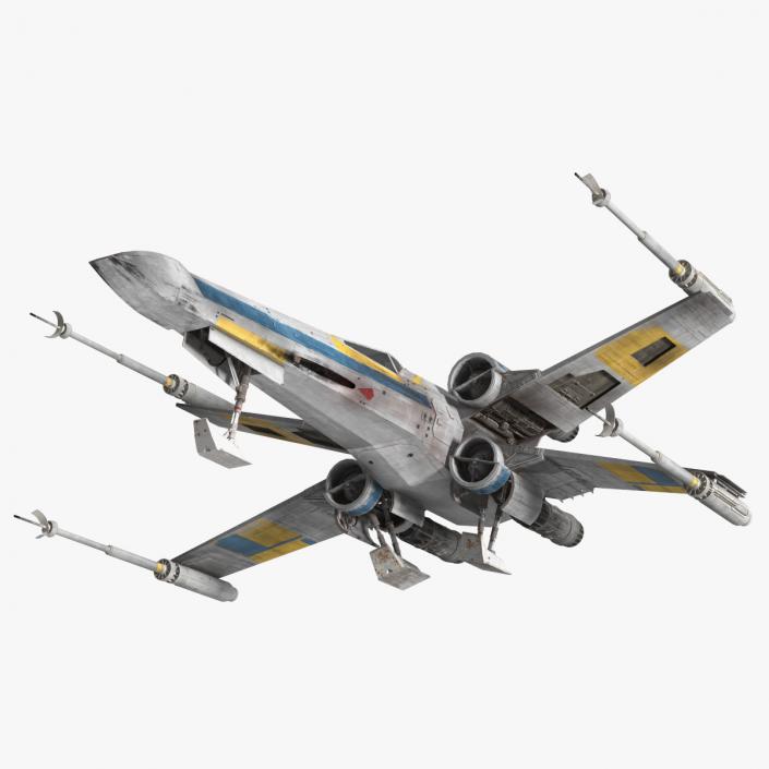 Space Fighter X-Wing Starship with R2-D2 Rigged 3D