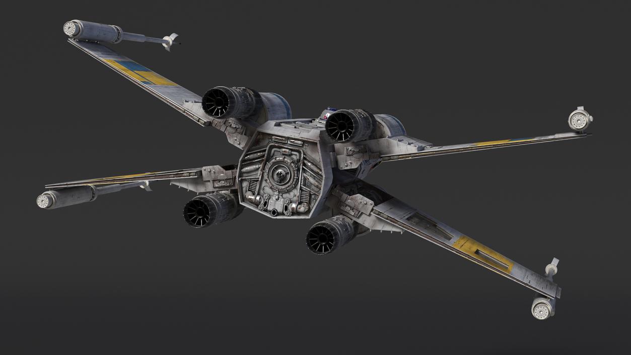 Space Fighter X-Wing Starship with R2-D2 Rigged 3D