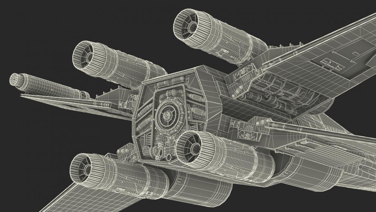 Space Fighter X-Wing Starship with R2-D2 Rigged 3D