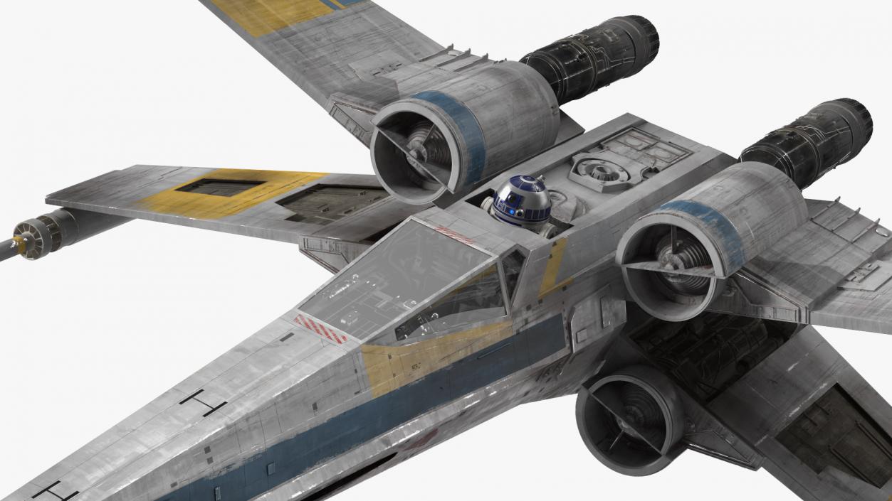 Space Fighter X-Wing Starship with R2-D2 Rigged 3D