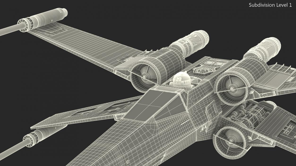 Space Fighter X-Wing Starship with R2-D2 Rigged 3D