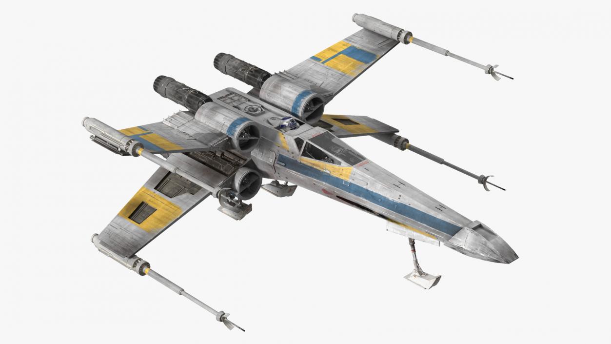 Space Fighter X-Wing Starship with R2-D2 Rigged 3D