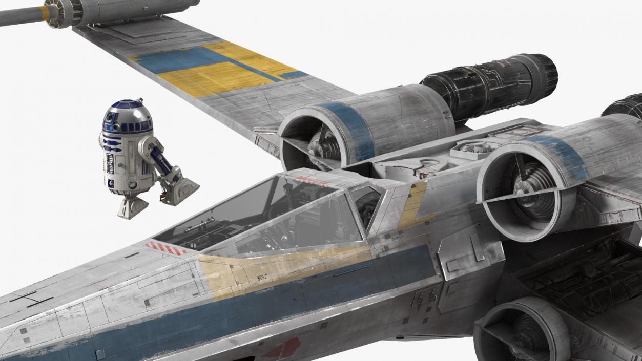 Space Fighter X-Wing Starship with R2-D2 Rigged 3D