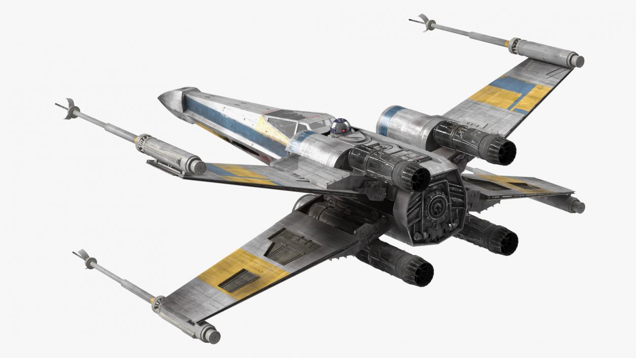 Space Fighter X-Wing Starship with R2-D2 Rigged 3D