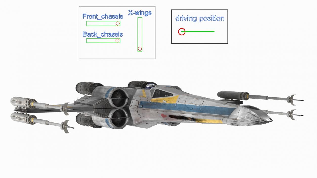 Space Fighter X-Wing Starship with R2-D2 Rigged 3D