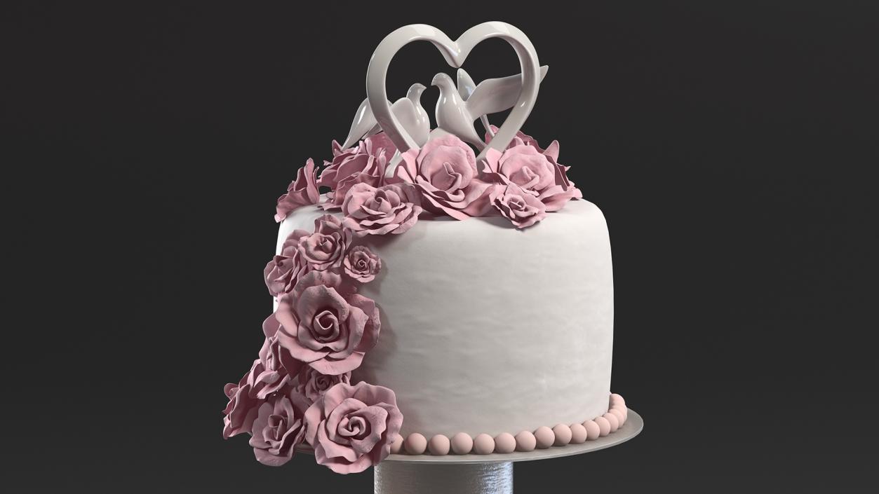 Three Tier Floral Wedding Cake with Topper 3D