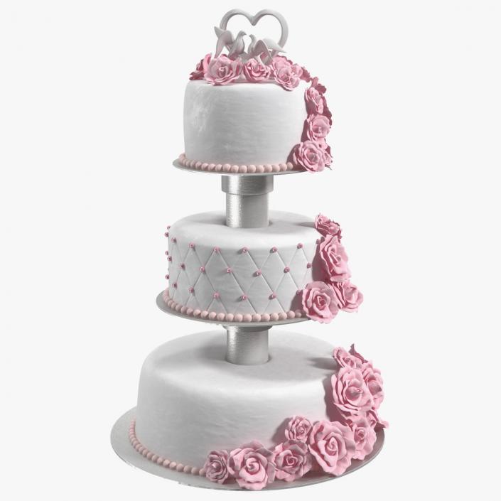 Three Tier Floral Wedding Cake with Topper 3D