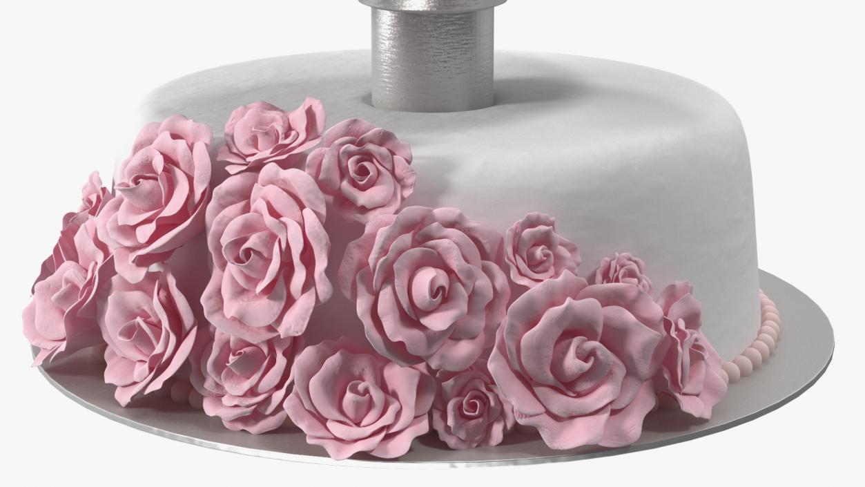 Three Tier Floral Wedding Cake with Topper 3D