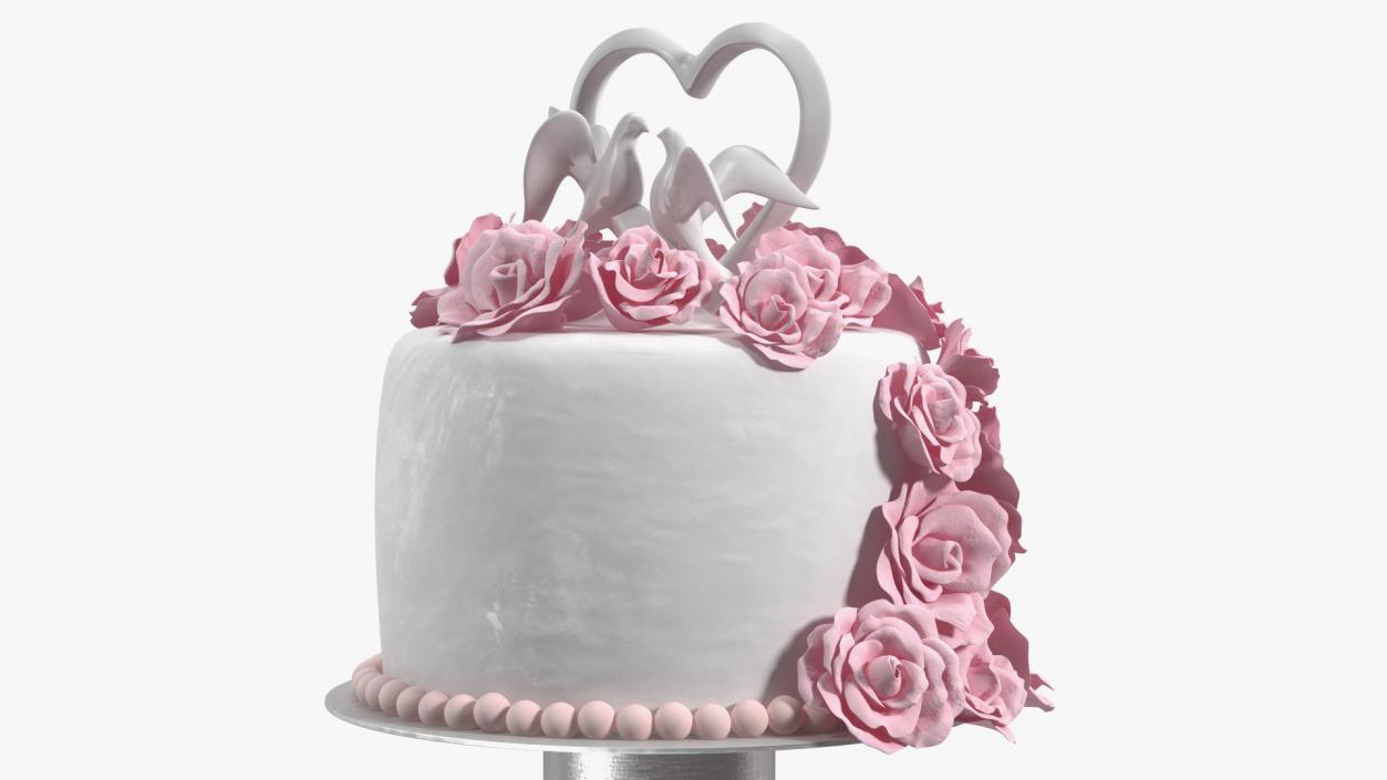 Three Tier Floral Wedding Cake with Topper 3D