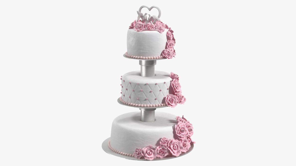 Three Tier Floral Wedding Cake with Topper 3D