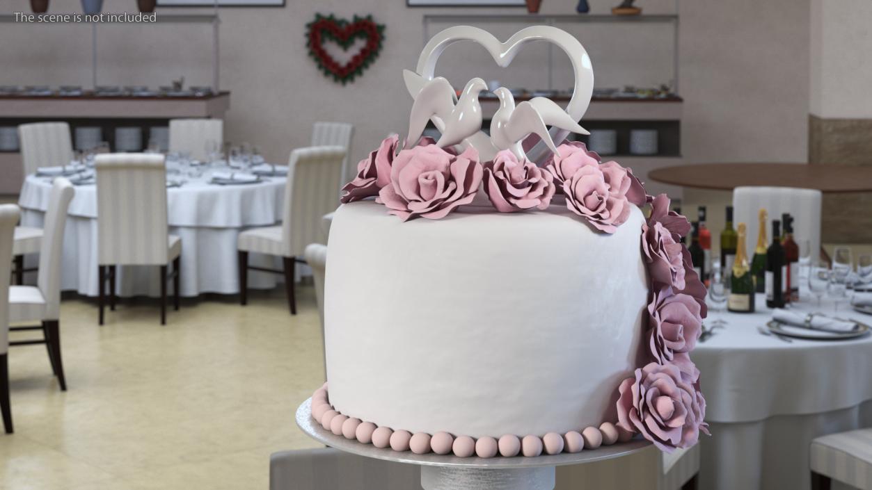 Three Tier Floral Wedding Cake with Topper 3D