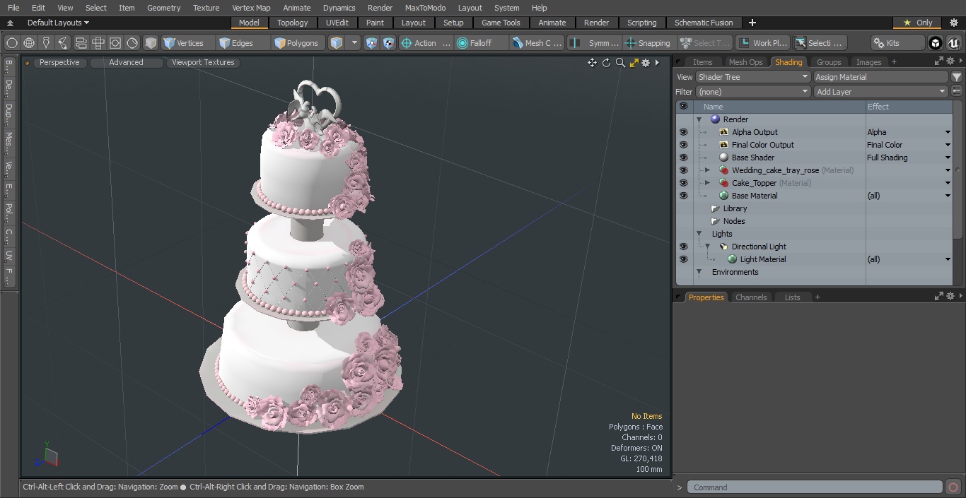 Three Tier Floral Wedding Cake with Topper 3D