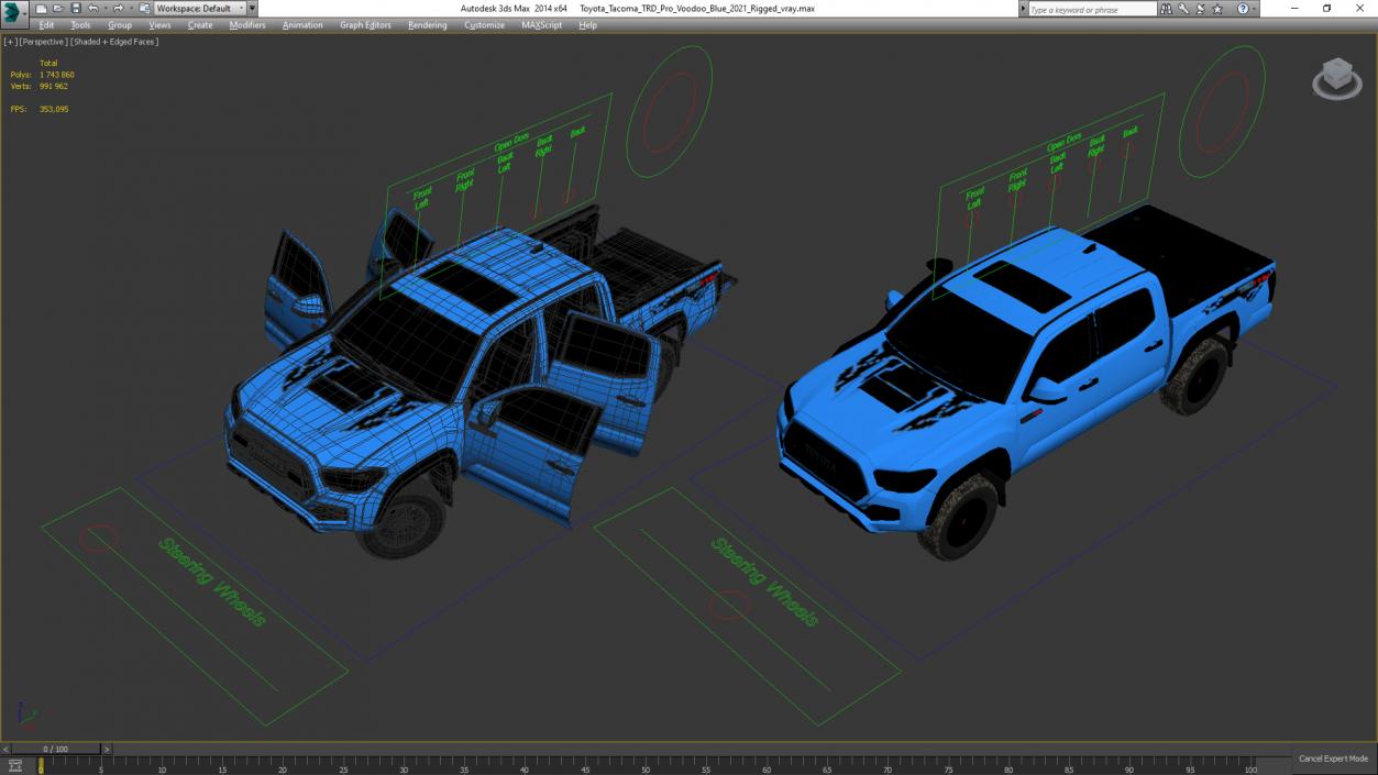 3D model Toyota Tacoma TRD Pro Voodoo Blue 2021 Rigged