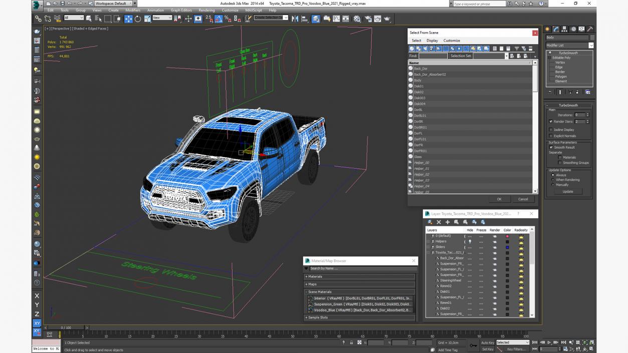 3D model Toyota Tacoma TRD Pro Voodoo Blue 2021 Rigged