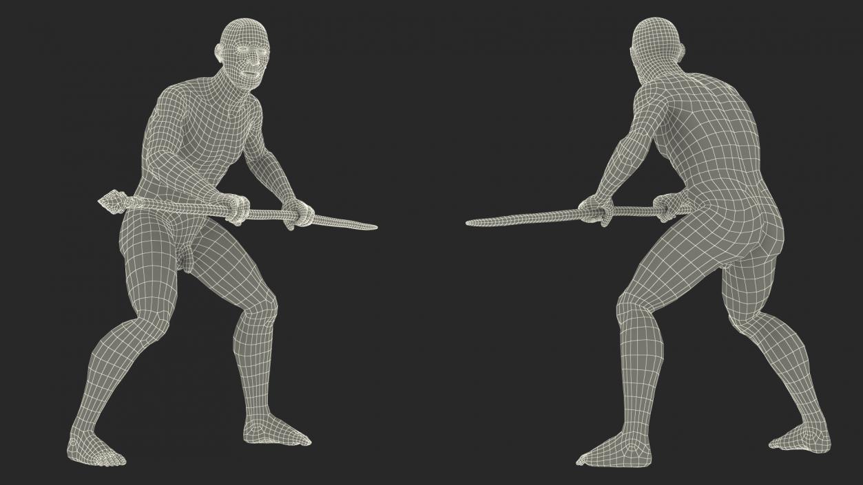 3D Cromagnon Man Holding Spear Fur