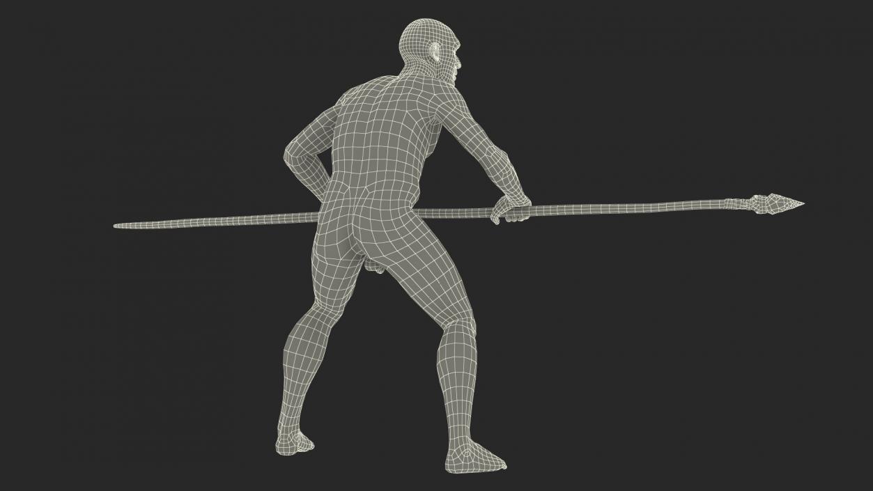 3D Cromagnon Man Holding Spear Fur