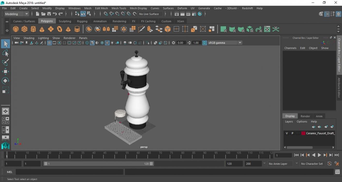 3D model Ceramic Faucet Draft Beer Tower with Beer Mug