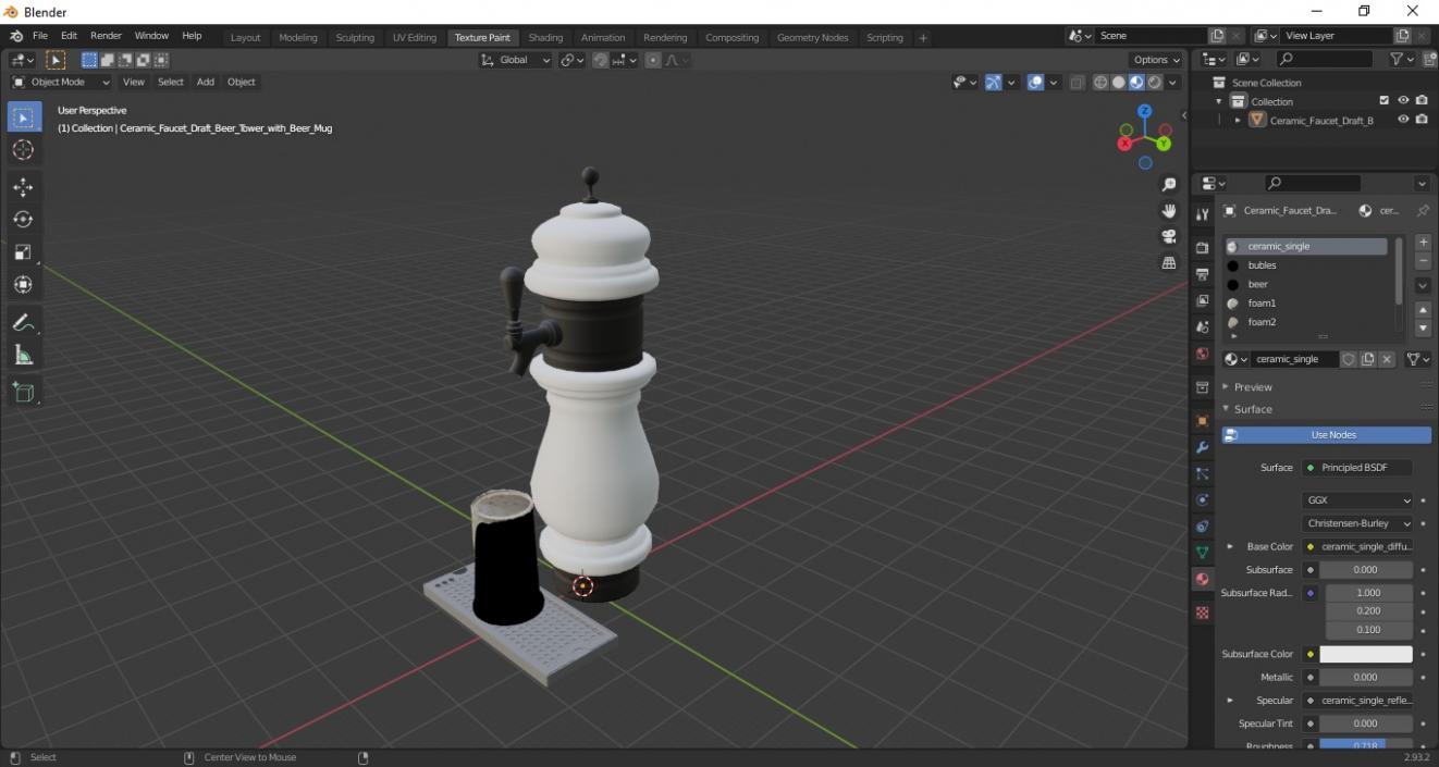 3D model Ceramic Faucet Draft Beer Tower with Beer Mug