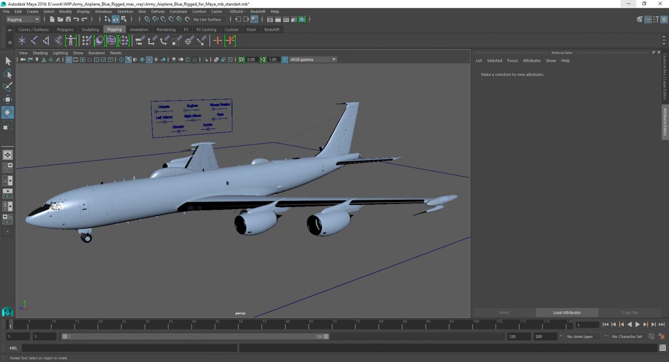 Army Airplane Blue Rigged for Maya 3D model