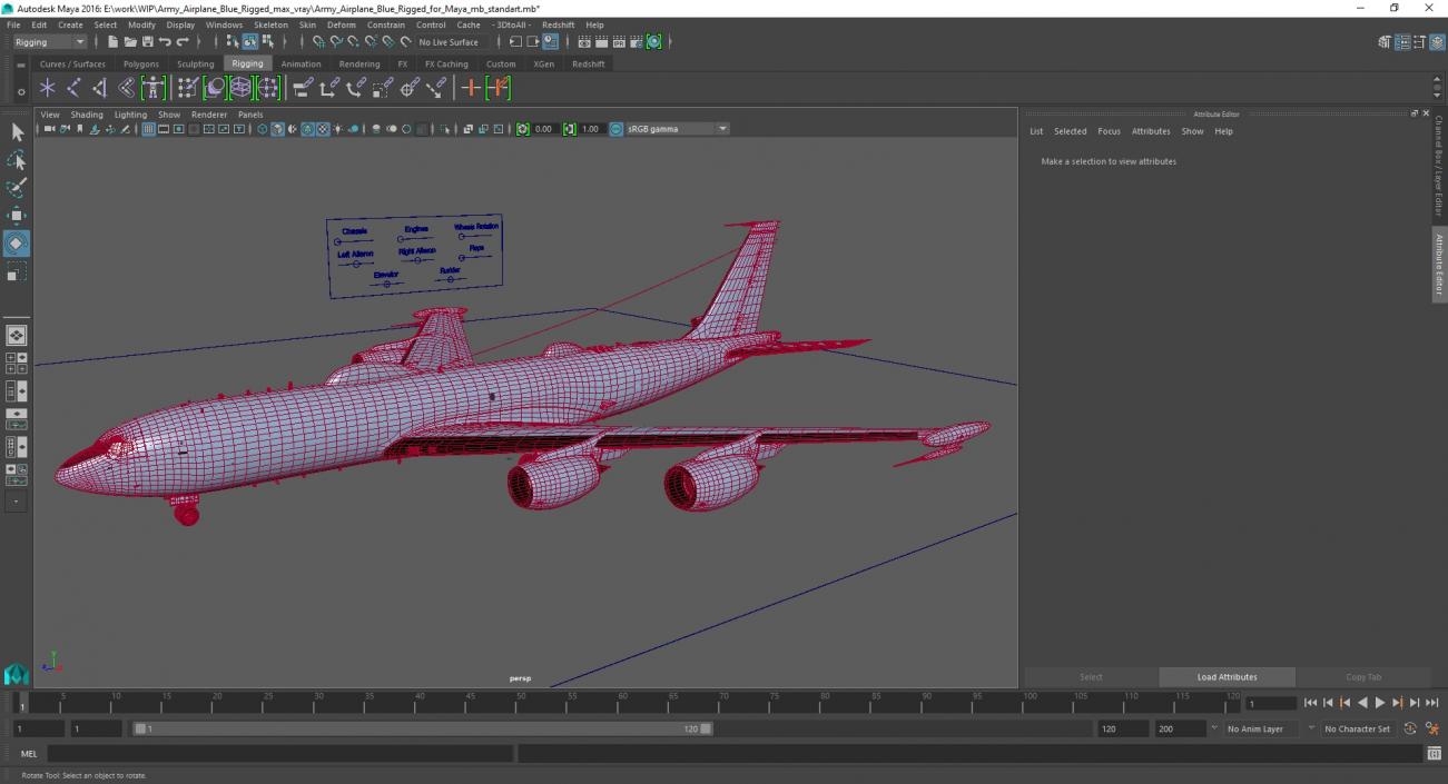 Army Airplane Blue Rigged for Maya 3D model