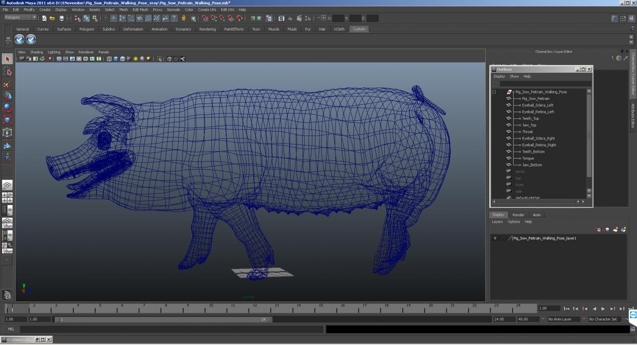 3D model Hampshire Pig Sow Walking Pose