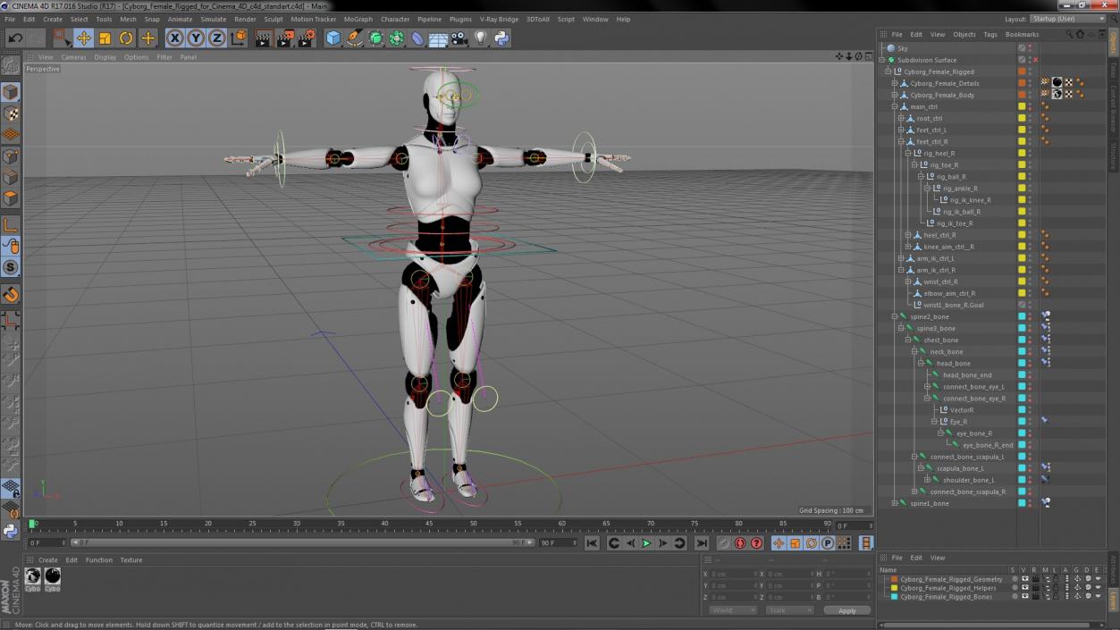 Cyborg Female Rigged for Cinema 4D 3D model