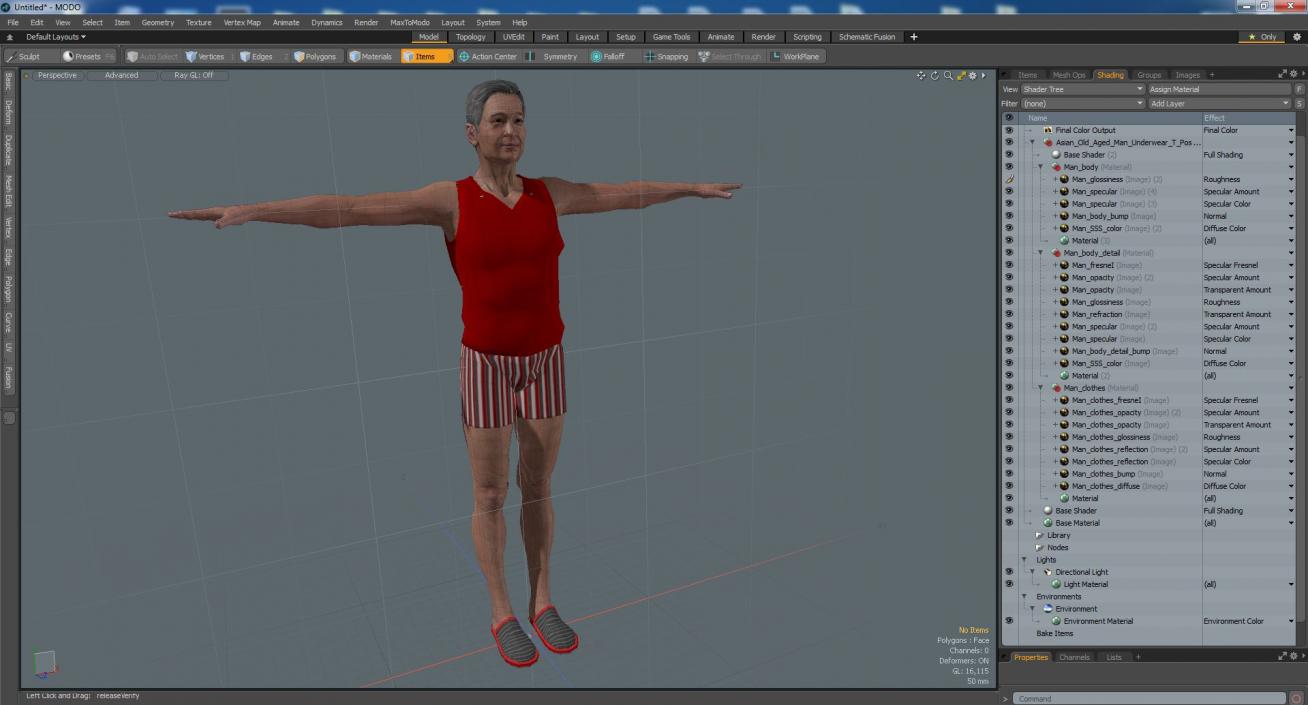 3D model Asian Old Aged Man Underwear T-Pose