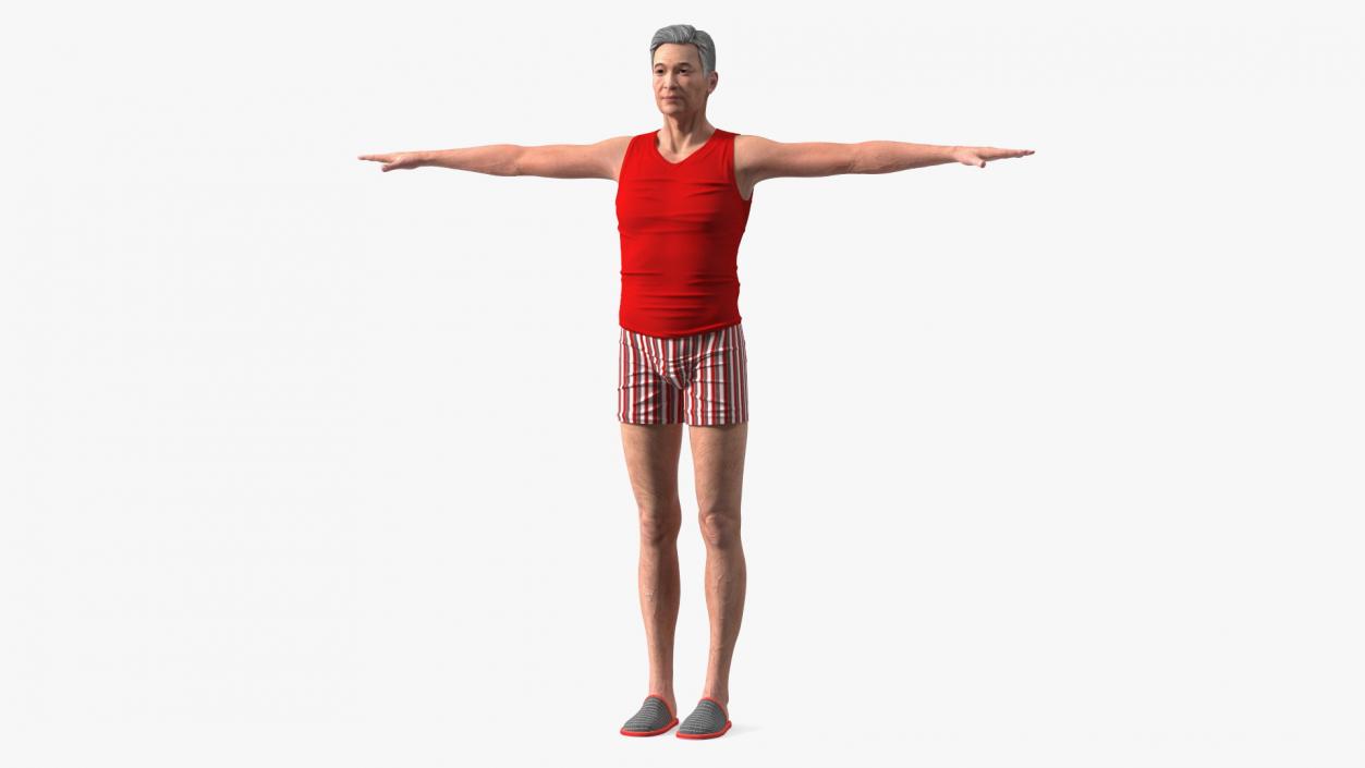 3D model Asian Old Aged Man Underwear T-Pose