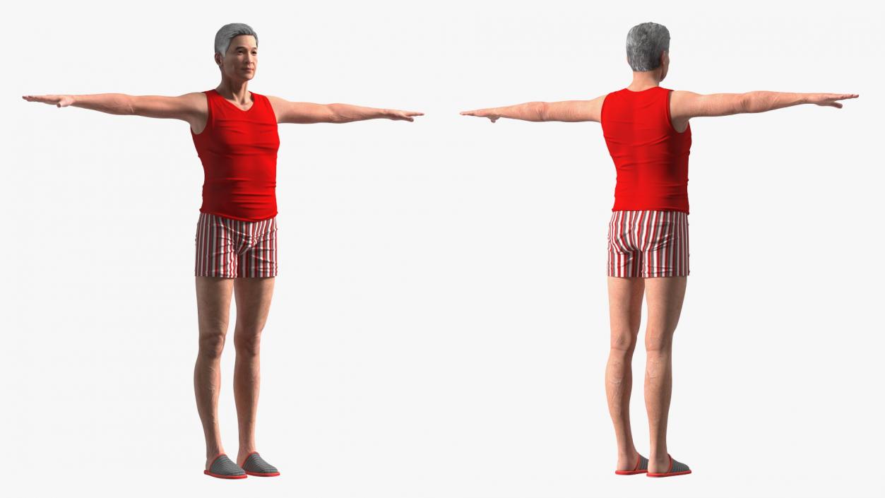 3D model Asian Old Aged Man Underwear T-Pose