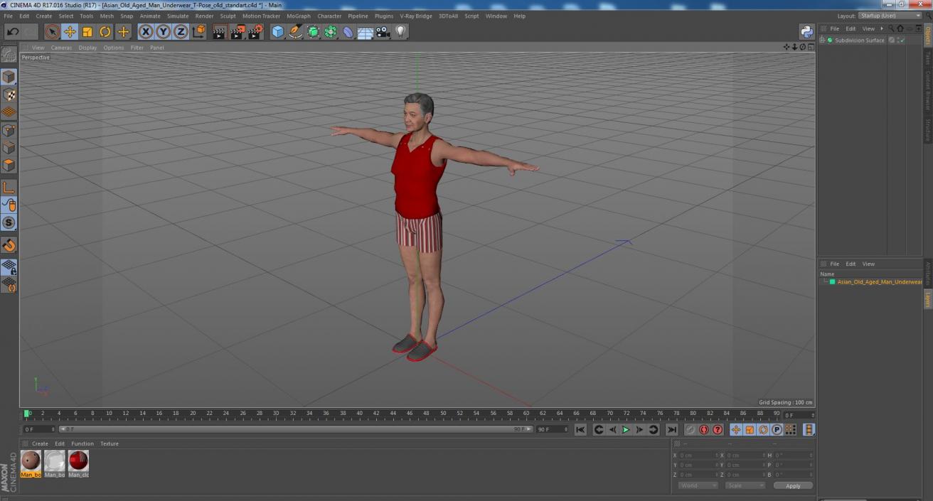 3D model Asian Old Aged Man Underwear T-Pose