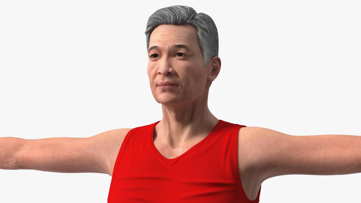 3D model Asian Old Aged Man Underwear T-Pose