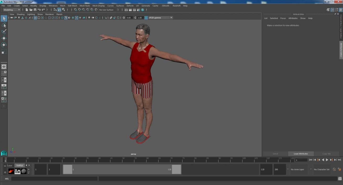 3D model Asian Old Aged Man Underwear T-Pose