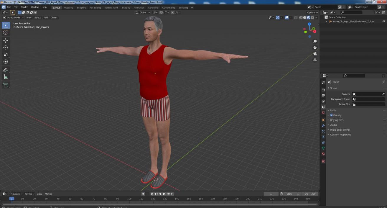 3D model Asian Old Aged Man Underwear T-Pose