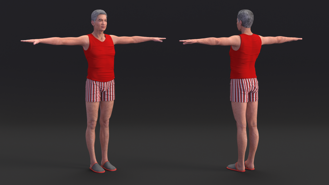 3D model Asian Old Aged Man Underwear T-Pose