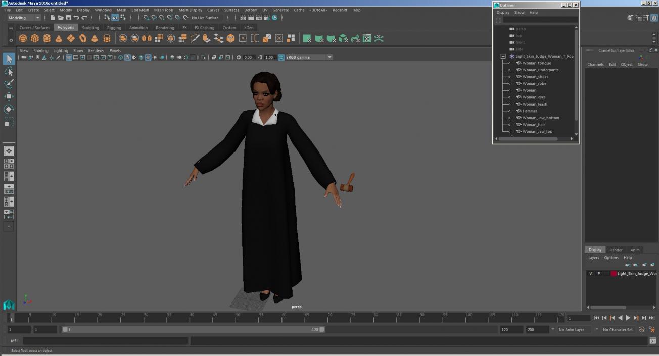 Light Skin Judge Woman T Pose 3D model