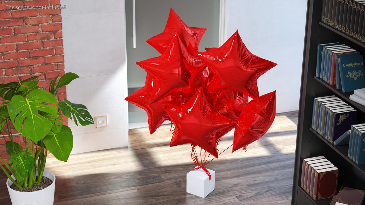 3D Red Star Balloon Bouquet with Gift Box model