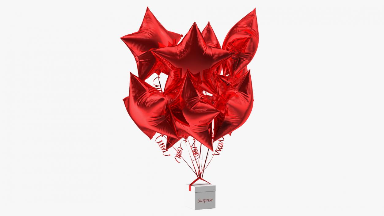 3D Red Star Balloon Bouquet with Gift Box model