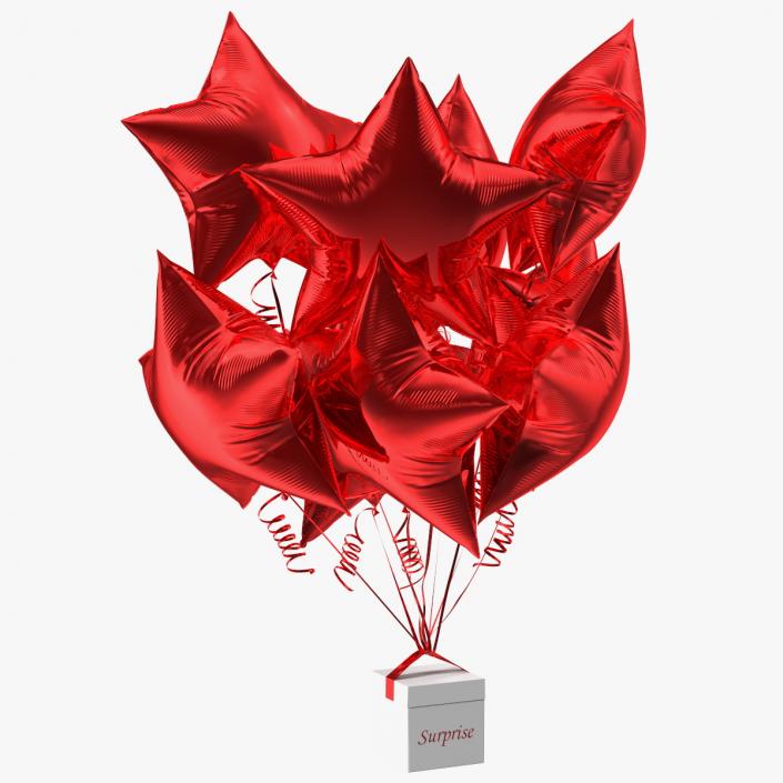 3D Red Star Balloon Bouquet with Gift Box model