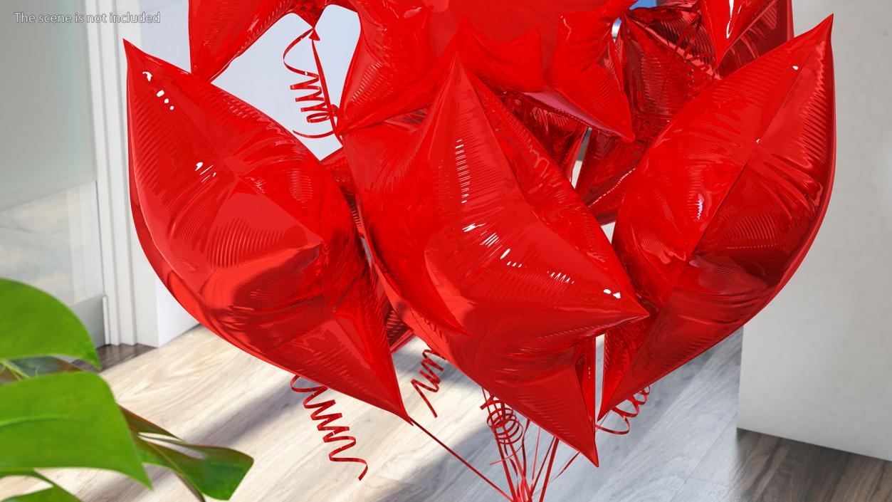 3D Red Star Balloon Bouquet with Gift Box model