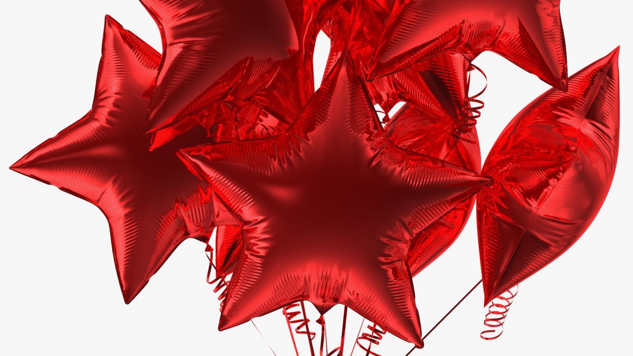 3D Red Star Balloon Bouquet with Gift Box model