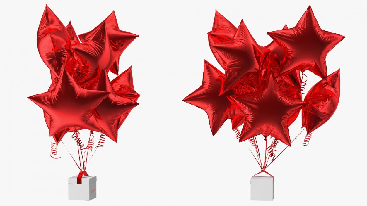 3D Red Star Balloon Bouquet with Gift Box model