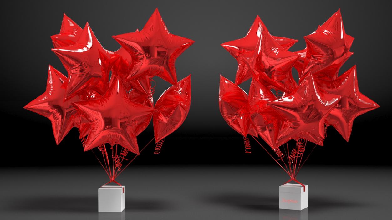 3D Red Star Balloon Bouquet with Gift Box model