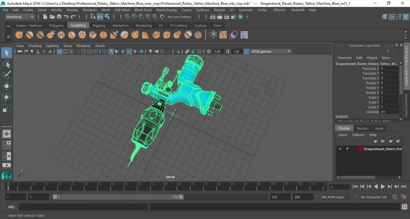 Professional Rotary Tattoo Machine Blue 3D model