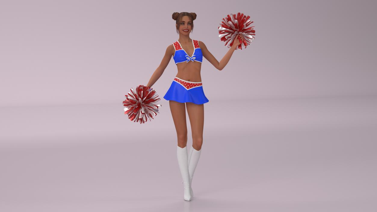 3D European Woman Dancer with Pompoms Rigged